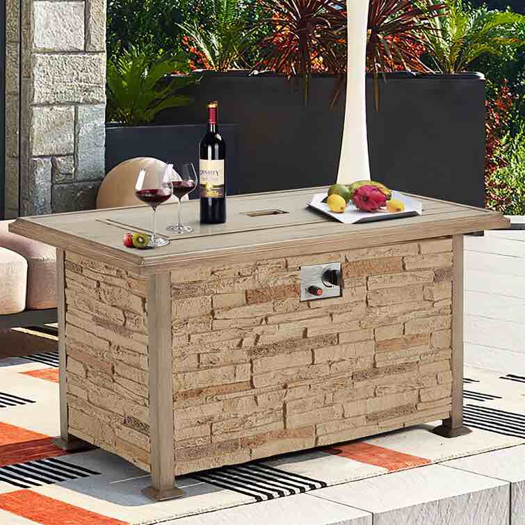 Brown 24.8'' x 44.1'' Rectangle Propane Fire Pit Table with Hidden Fuel Tank by Oyerol ( INCOMPLETE SET, BOX 2 OF 2 ONLY)