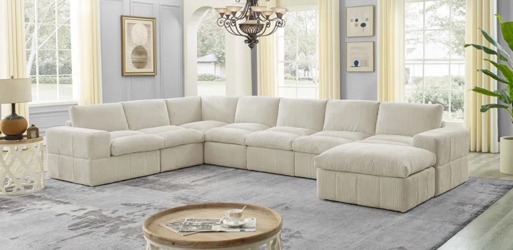 Andraz Montmorenci 159" Wide Corduroy Modular Corner Sectional By Wade Logan (INCOMPLETE SET, MISSING BOX)(STOCK PHOTO SIMILAR BUT NOT EXACT)