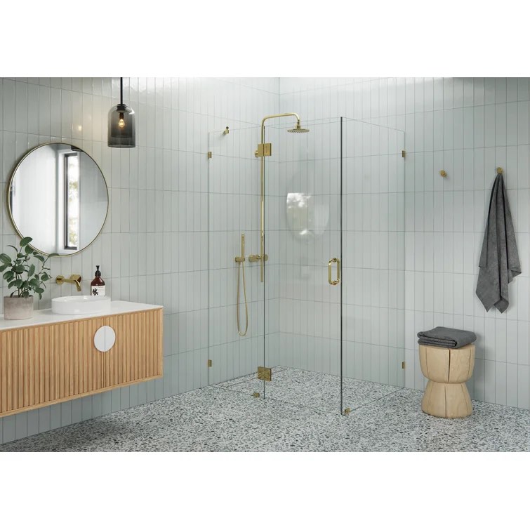 Brass 45'' W x 78'' H Hinged Frameless Shower Door with Clear Glass (Part number: GW-90-GH-45-34.5-PB)