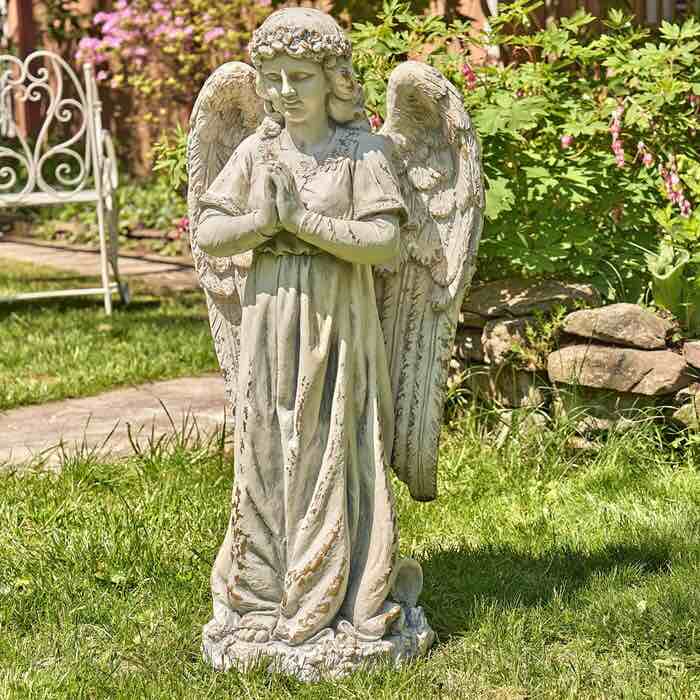 36" TALL PRAYING MAGNESIUM ANGEL STATUE IN ANTIQUE GREY "GABRIELLA"