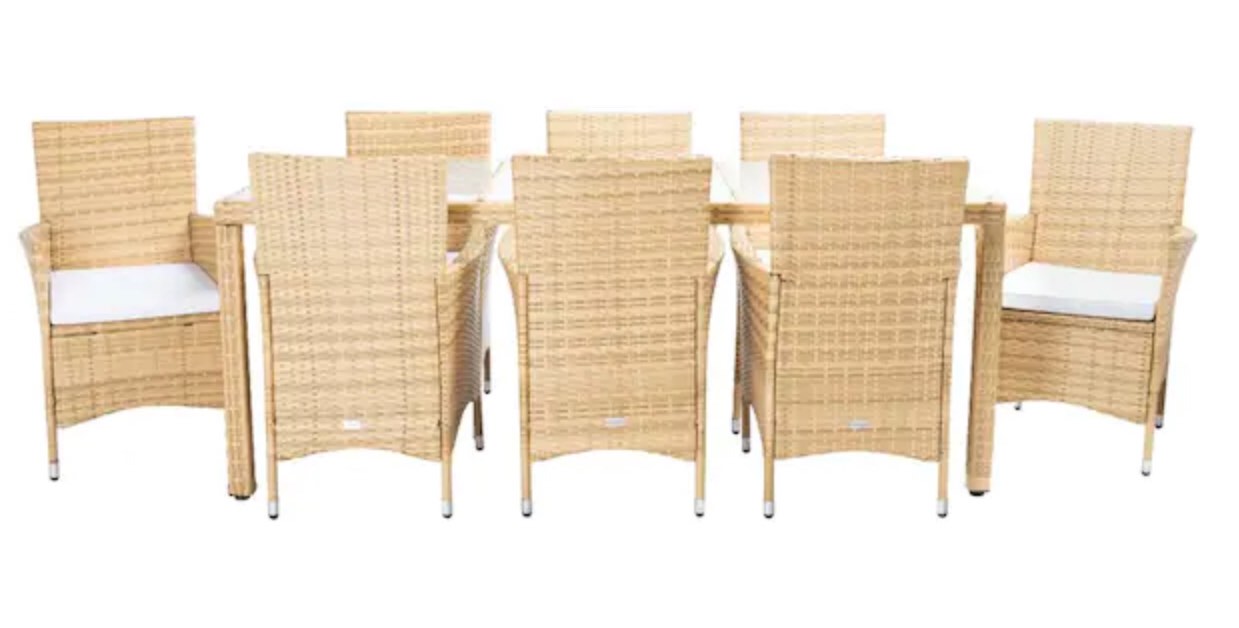 SAFAVIEH Hailee Natural 9-Piece Wicker Outdoor Patio Dining Set with White Cushions (incomplete, box 2 of 4 only)