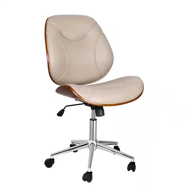 Porthos Home Izan Armless Swivel Office Chair, Chrome Base, PU Leather - Beige