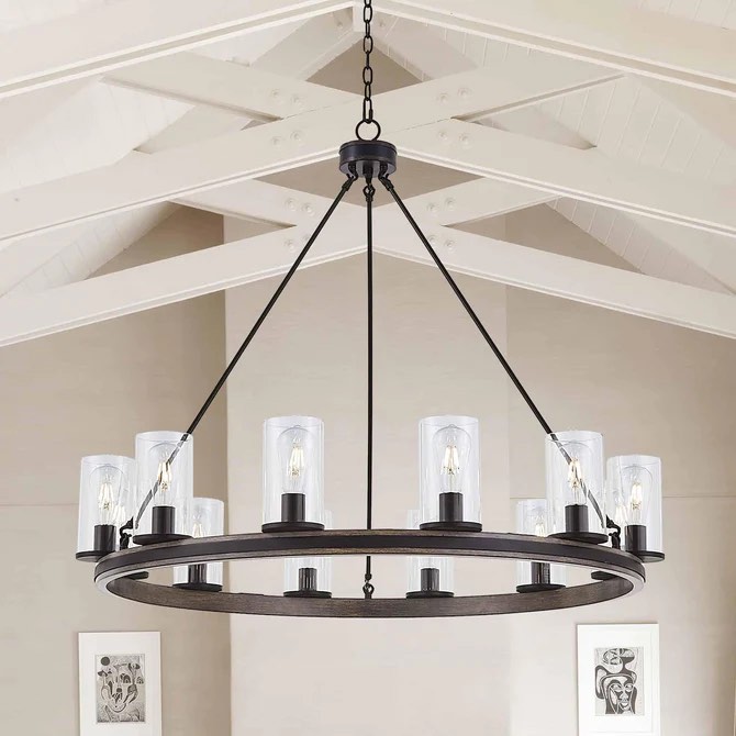 1112NC | 12 - Light Shaded Wagon Wheel Chandelier by ACROMA™ UL