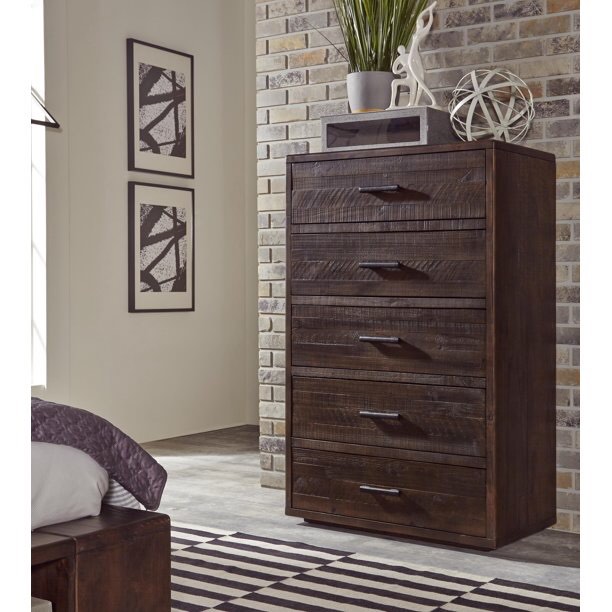 McKinney Five Drawer Solid Wood Chest in Espresso Pine-Finish:Espresso Pine (Incomplete) box 2/2 only 