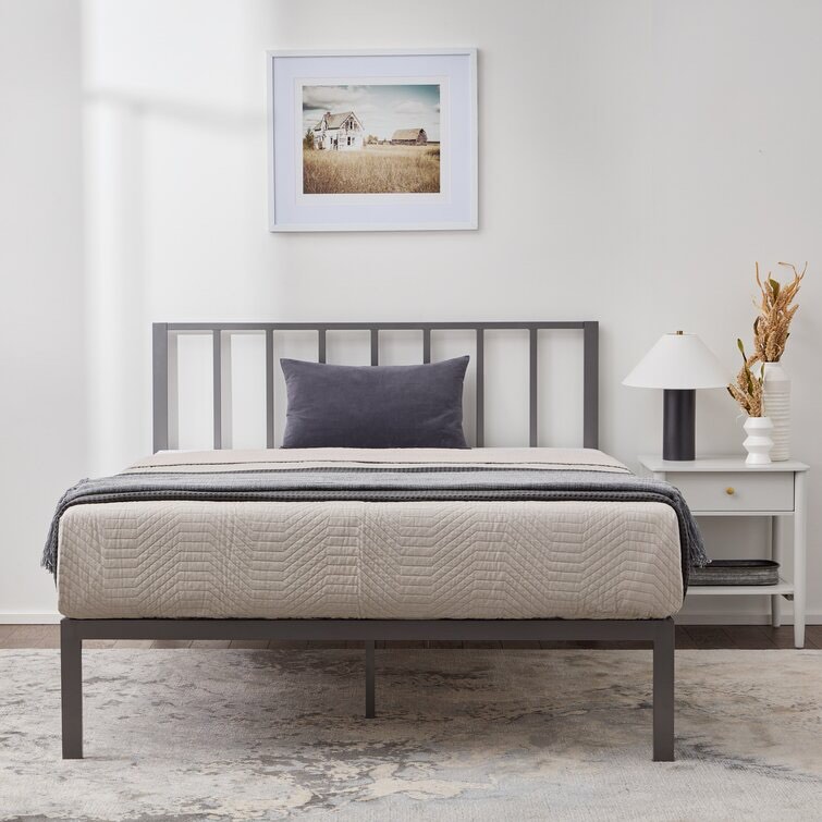 Gray Aurigae Metal Bed with Vertical Bar Headboard