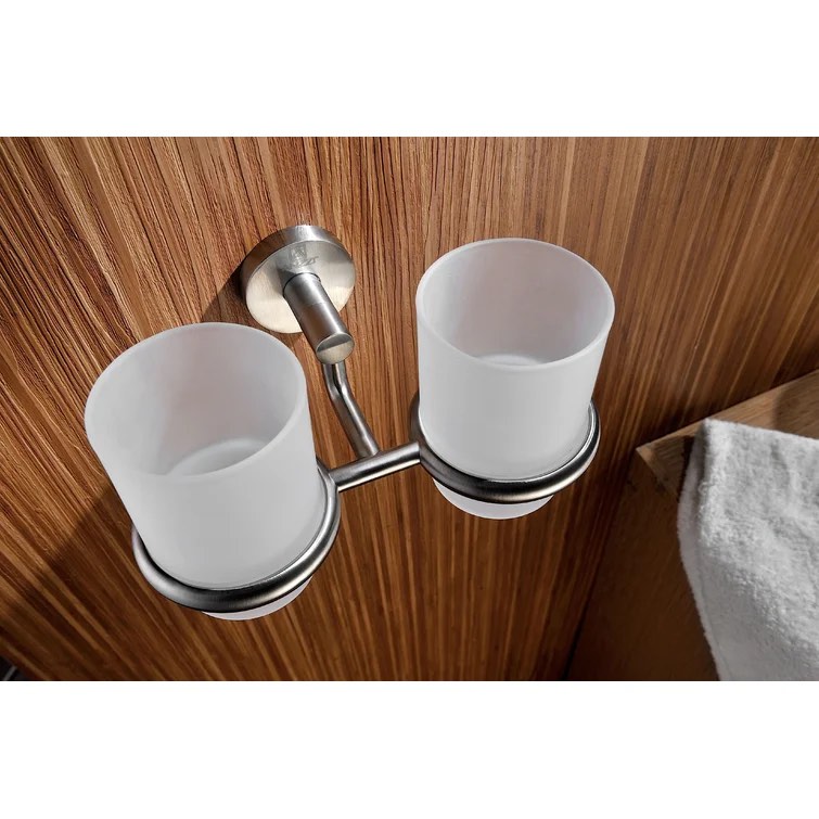 Brushed Nickel Majorca Double Toothbrush Holder