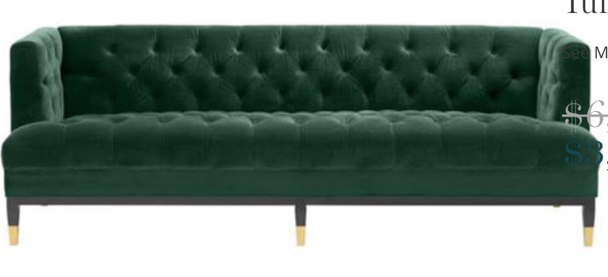 tufted velvet green sofa (incomplete box 1/2)(stock photo similar but not exact)