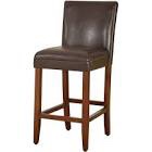 Wood leg brown leather barstool