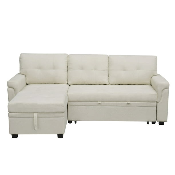 Naomi Home Convertible Sectional Sofa Couch, Modern L-Shaped 3-Seat Sofa Sectional with Reversible Chaise for Small Space Cream, Velvet
