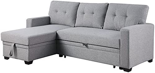 Devion Furniture Contemporary Reversible Sectional Sleeper Sectional Sofa with Storage Chaise in Light Gray Fabric (Incomplete, Right Arm Only)