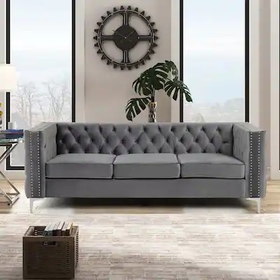 Grey Modern Sofa with Deep Dutch Velvet (Incomplete, Backrest+Leg+Former Board+Riser Plate)