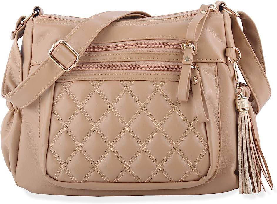 ELDA Quilted Crossbody Bags for Women Multi Pocket Shoulder Bag Soft PU Leather Ladies Purses and Handbags