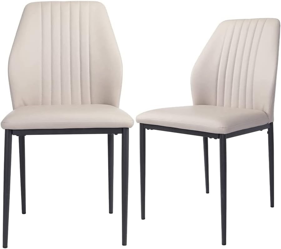 HIPIHOM Set of 2 Dining Chairs,Modern Kitchen & Dining Room Chairs,Armless Upholstered Dining Chairs in Faux Leather Cushion Seat and Sturdy Metal Legs,Beige JD8082