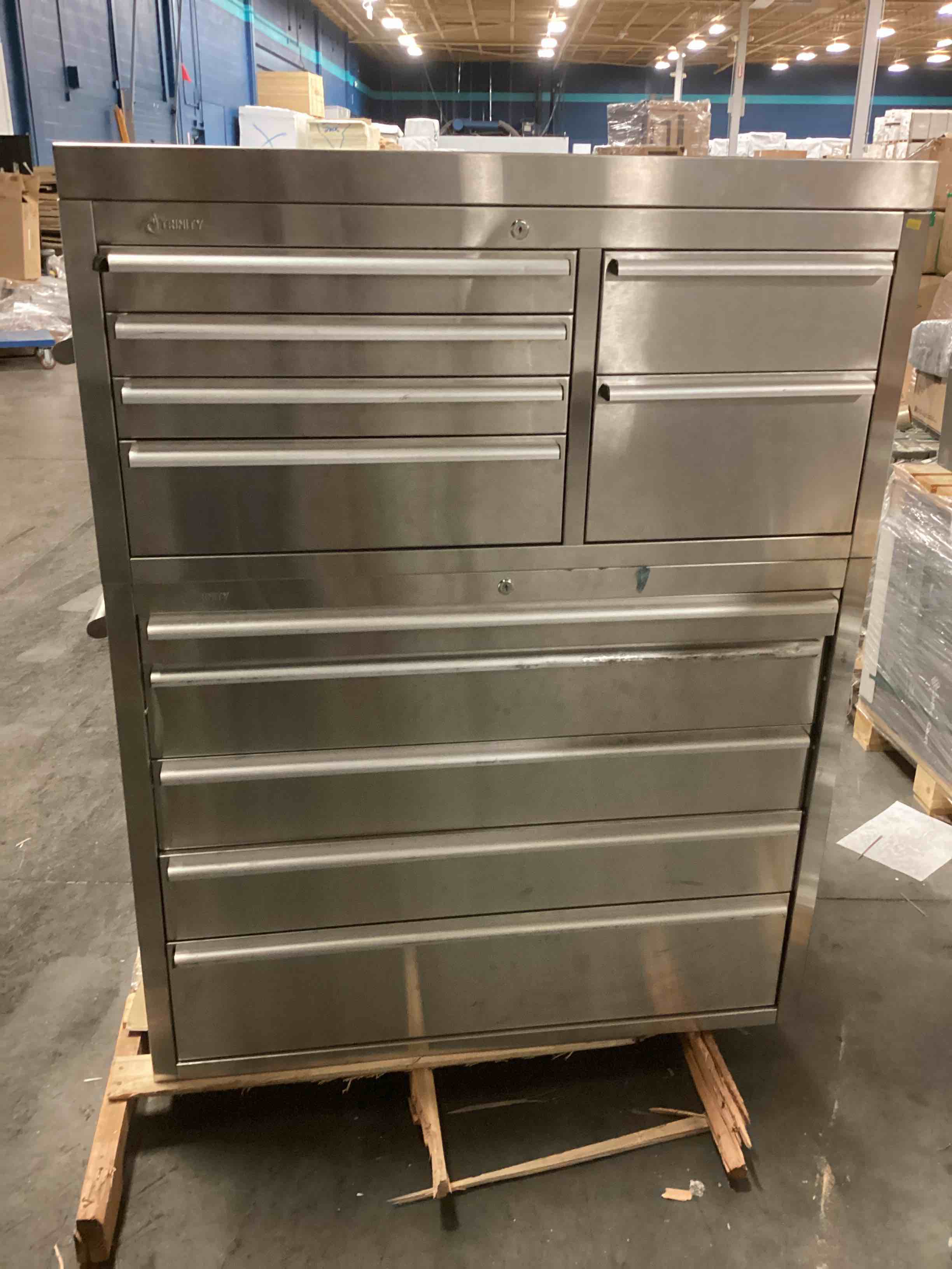 trinity 43” stainless steel 11 drawer 2 piece tool chest, scratch and dent 