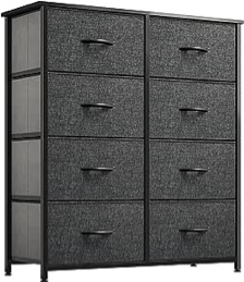YITAHOME Fabric Dresser for Bedroom, Tall Storage Dresser with 8 Drawers, Black Dresser & Chest of Drawers, Storage Drawer Organizer for Closet, Bedroom, Living Room(Black Grey)