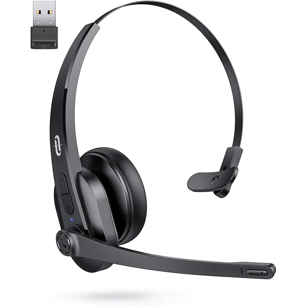 Wireless Headset with Microphone, Mute Button, Noise Cancelling Mic ( With USB Adapter )  Model: TT-BH041