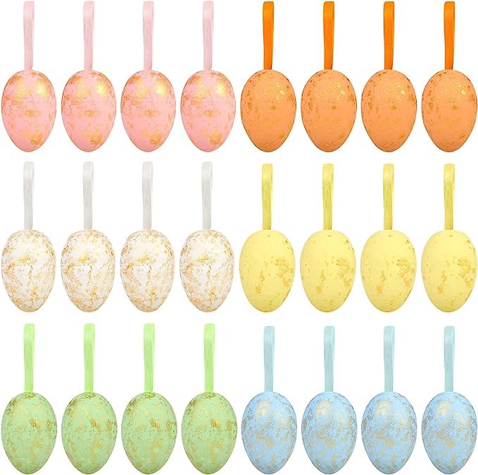 Sallyfashion 24 Pcs Easter Egg?Colorful Foam Easter Eggs Easter Hanging Eggs Styrofoam Eggs for Easter Day Home Party Decorations