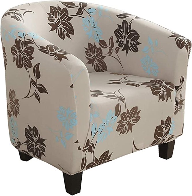 SearchI Club Chair Slipcover Stretch Barrel Chair Covers Printed Tub Chair Slipcovers Soft Spandex Armchair Sofa Cover Removable Couch Furniture Protector Arm Chair Cover for Living Room