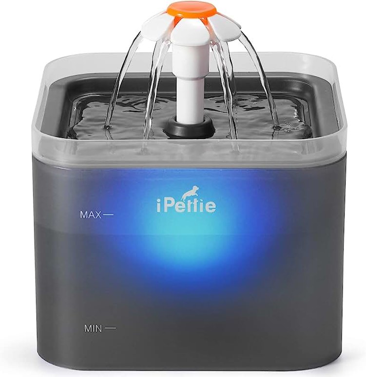 Cat Water Fountain with LED Light, 67oz/2.1L, Ultra Quiet Cat Drinking Fountain with Filter, Automatic Pet Water Fountain for Cats and Small Dogs, Grey