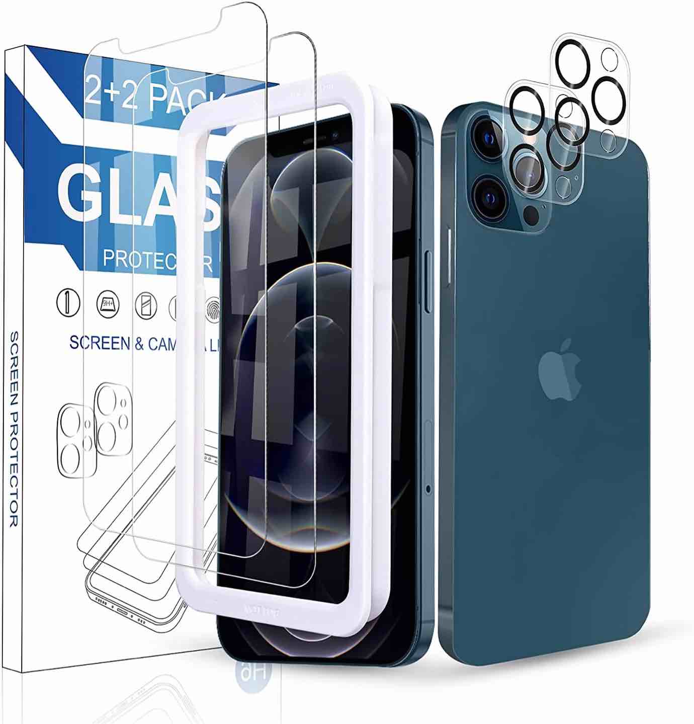  ARAE 2 PACK CAMERA LENS PROTECTOR FOR IPHONE 12 PRO MAX + 2 PACK SCREEN PROTECTOR, HD TEMPERED GLASS ANTI SCRATCH WORK WITH MOST CASE, 6.7 INCH