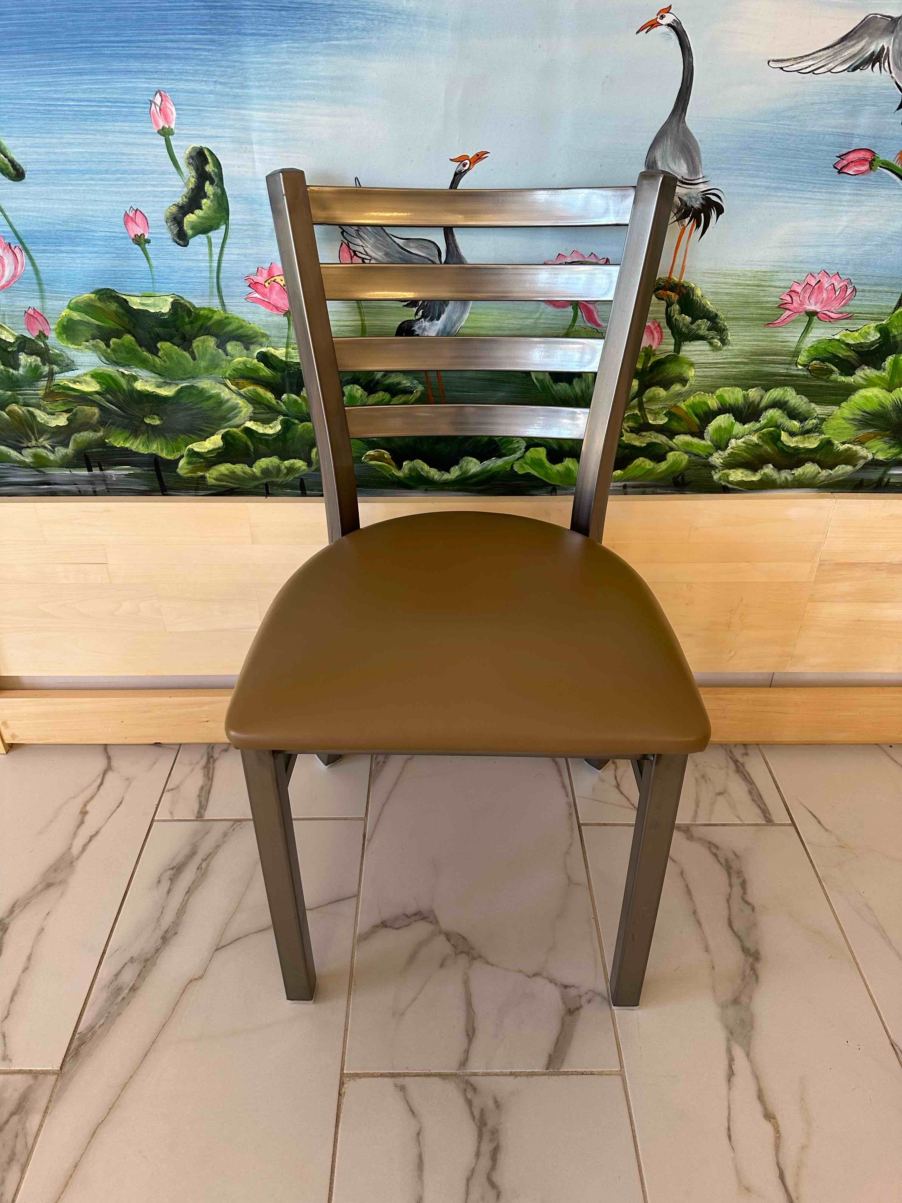 METAL LADDER BACK CHAIR WITH VINYL CUSHION SEAT 