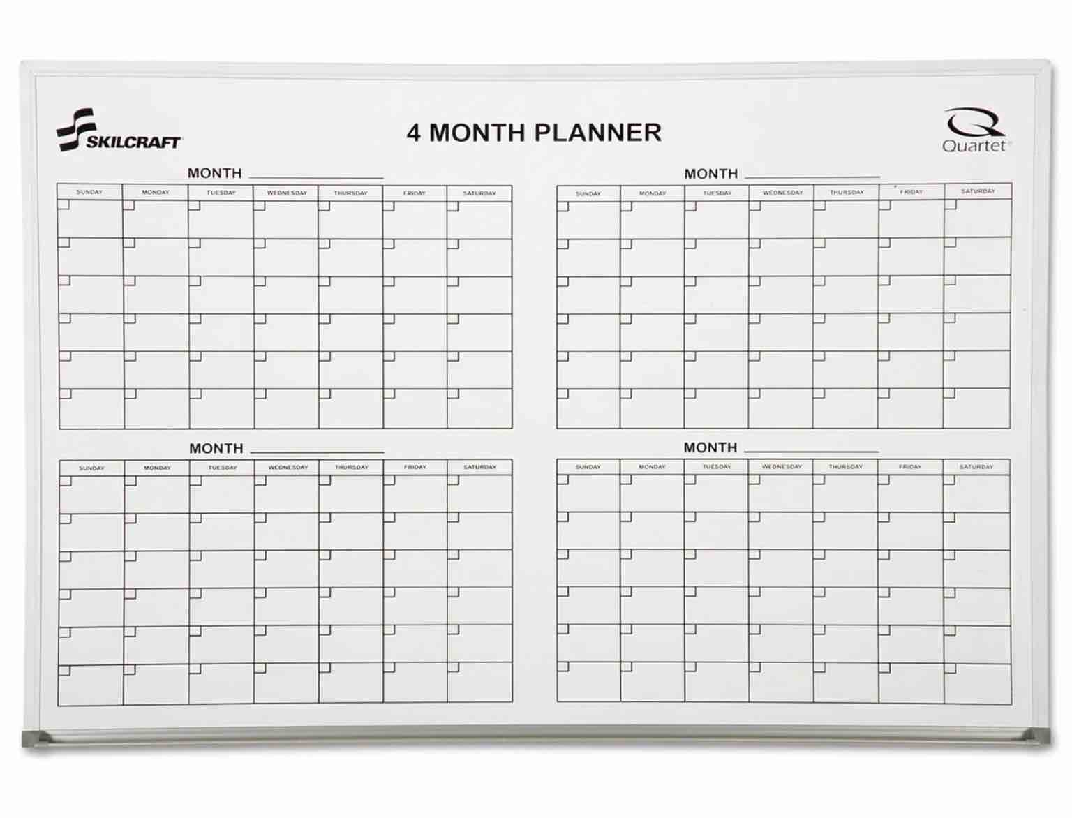 Four-Month Planner, Blue Frame, Melamine, 24 x 36