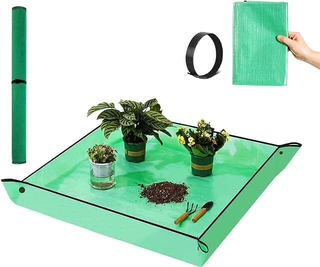 Repotting Mat for Indoor Plant Transplanting and Mess Control 27"x 27" Thickened Waterproof Potting Tray Foldable Succulent Potting Mat Portable Gardening Mat Garden Gifts for Women & Men Green Small 27" X 27" Pale Green