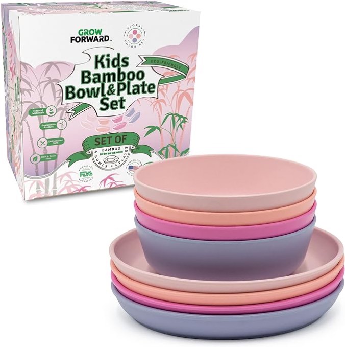 Grow Forward Bamboo Kids Plates and Bowls Set