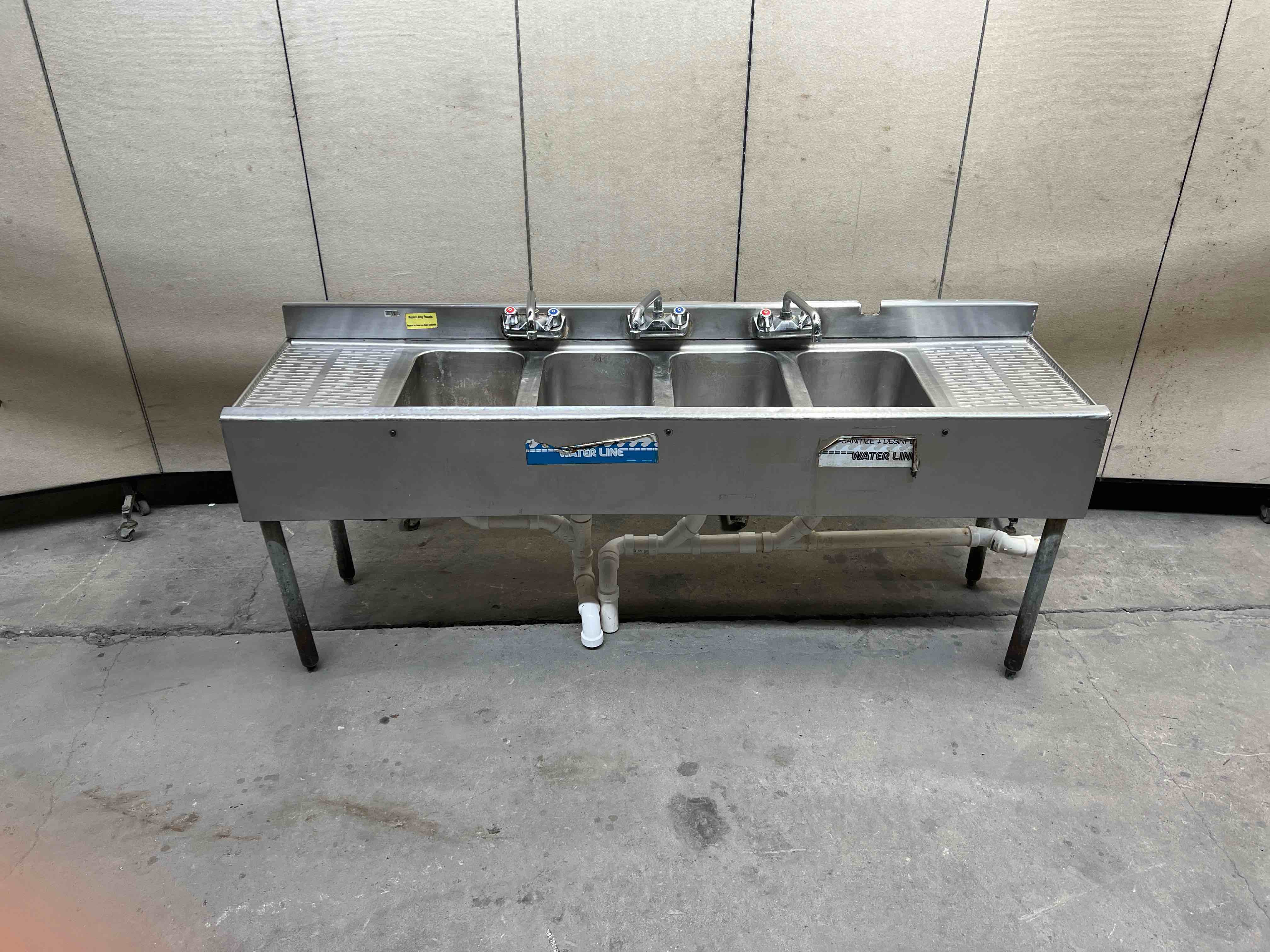 72 INCH STAINLESS STEEL FOUR COMPARTMENT UNDER BAR SINK