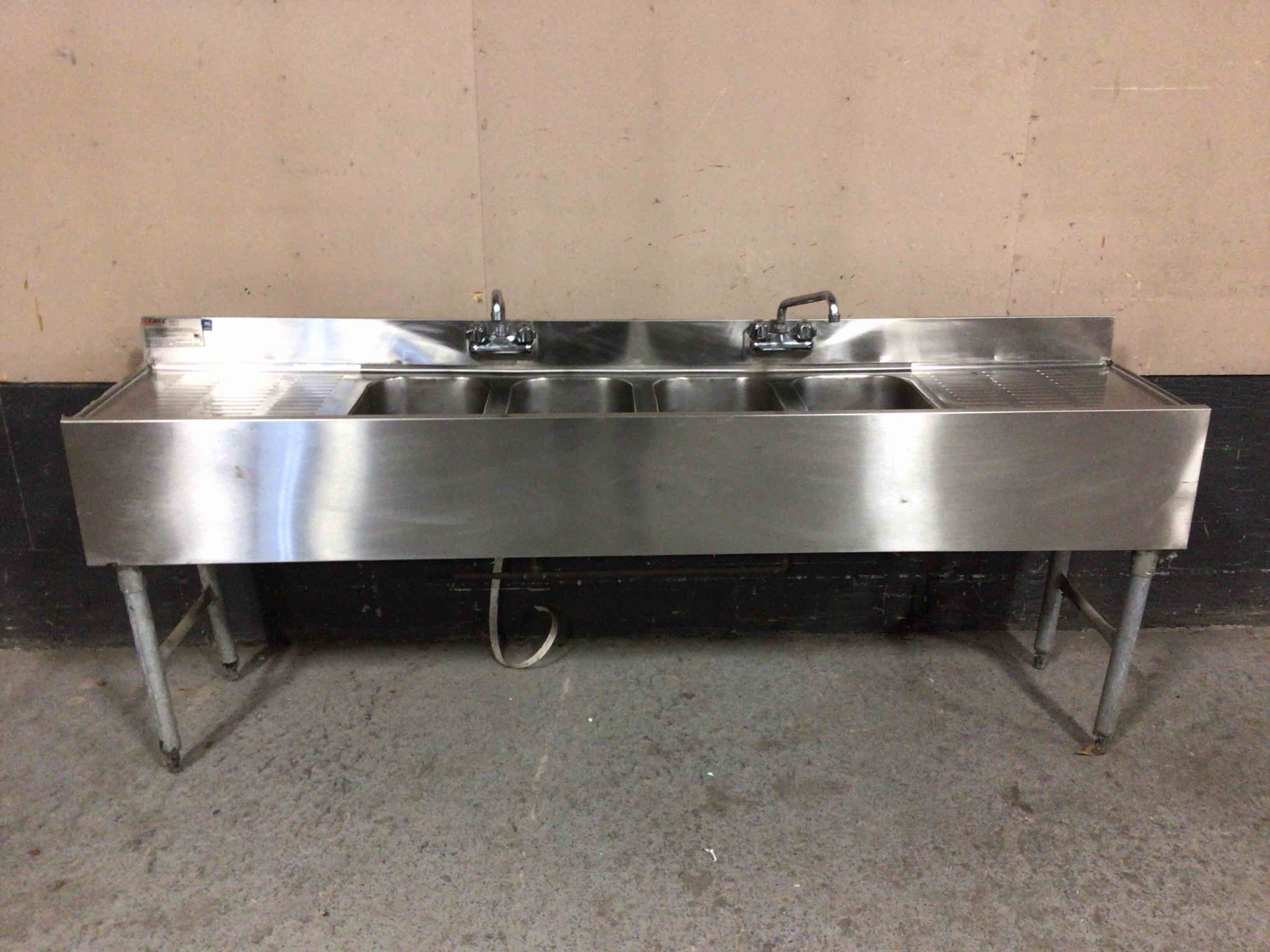 STAINLESS STEEL 4 COMPARTMENT BACK BAR SINK