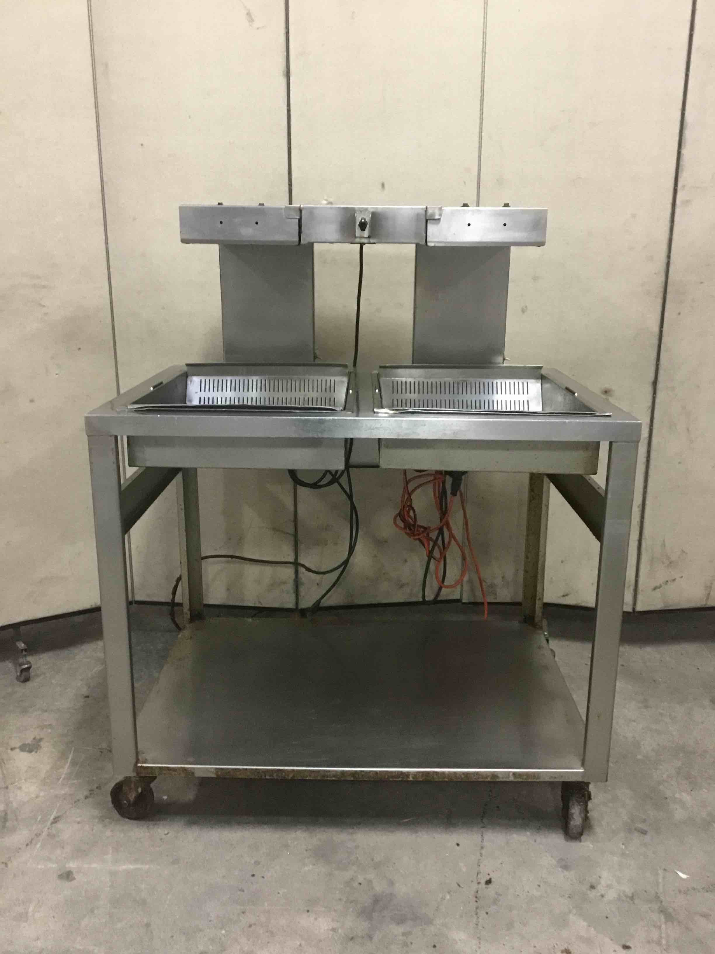 STAINLESS STEEL 2 WELL FRY DUMP STATION ON CASTERS 
