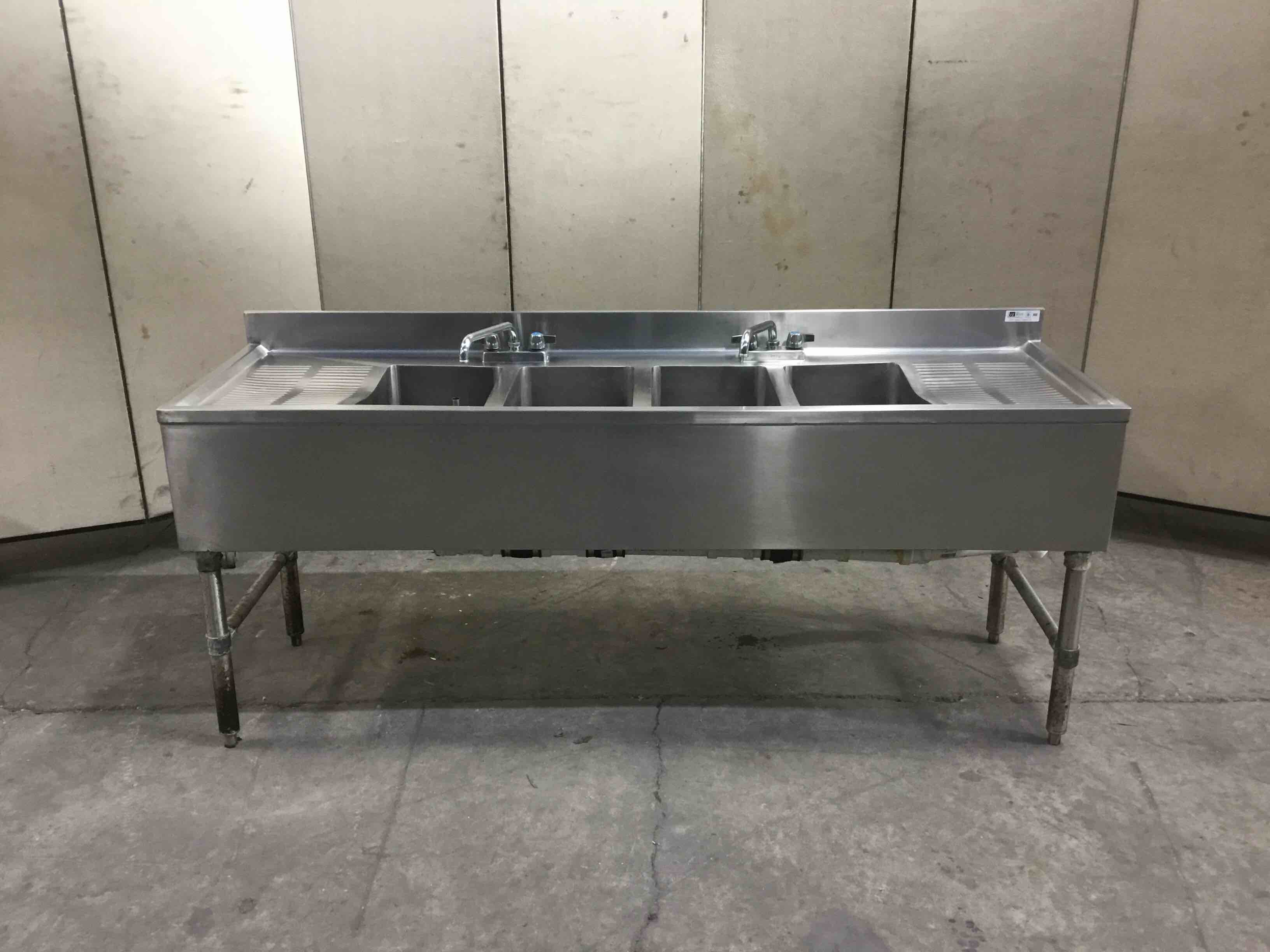 72 INCH STAINLESS STEEL 4 COMPARTMENT BAR SINK