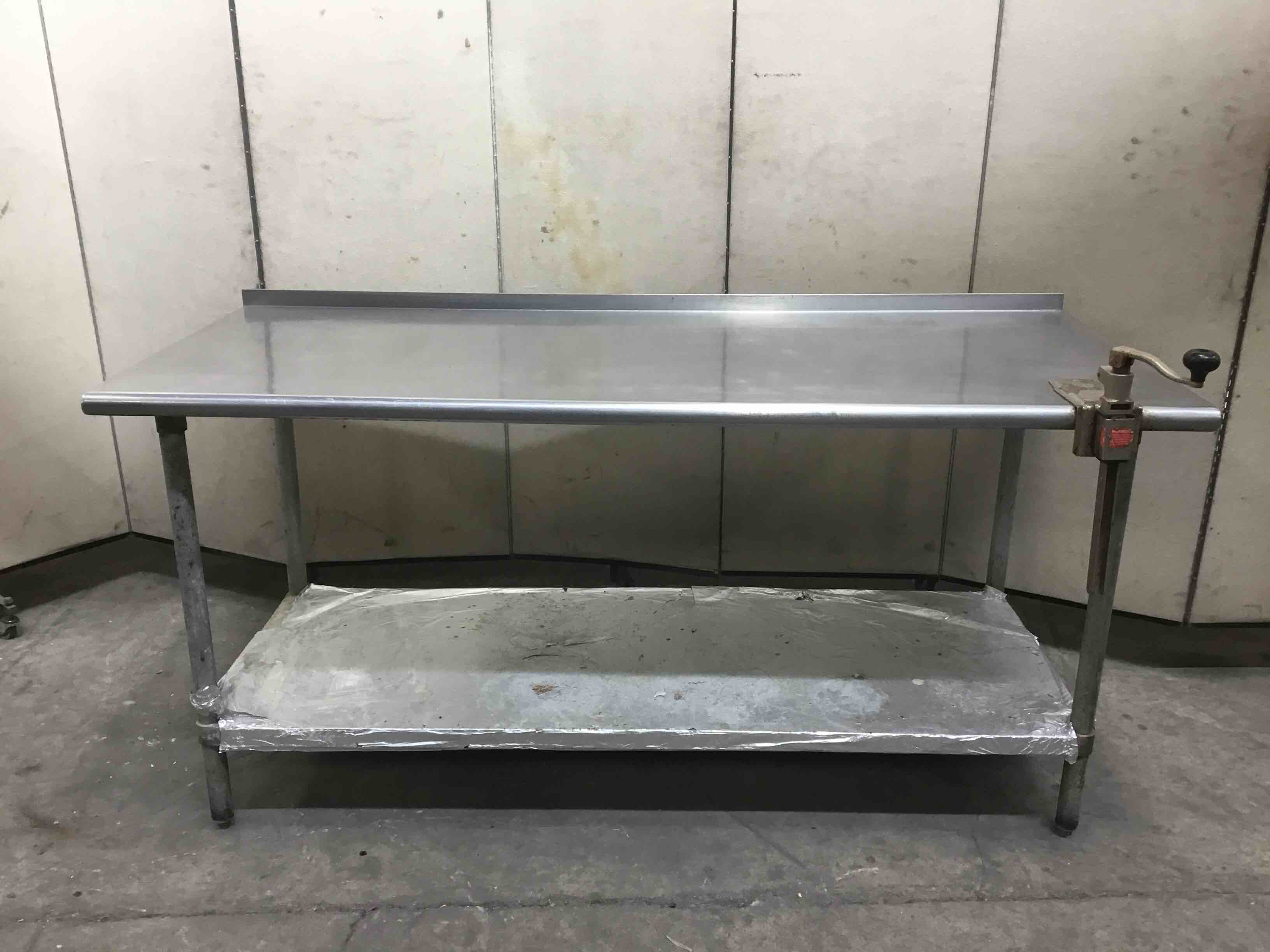 STAINLESS STEEL TABLE WITH UNDER SHELF AND NUMBER 2 CAN OPENER 