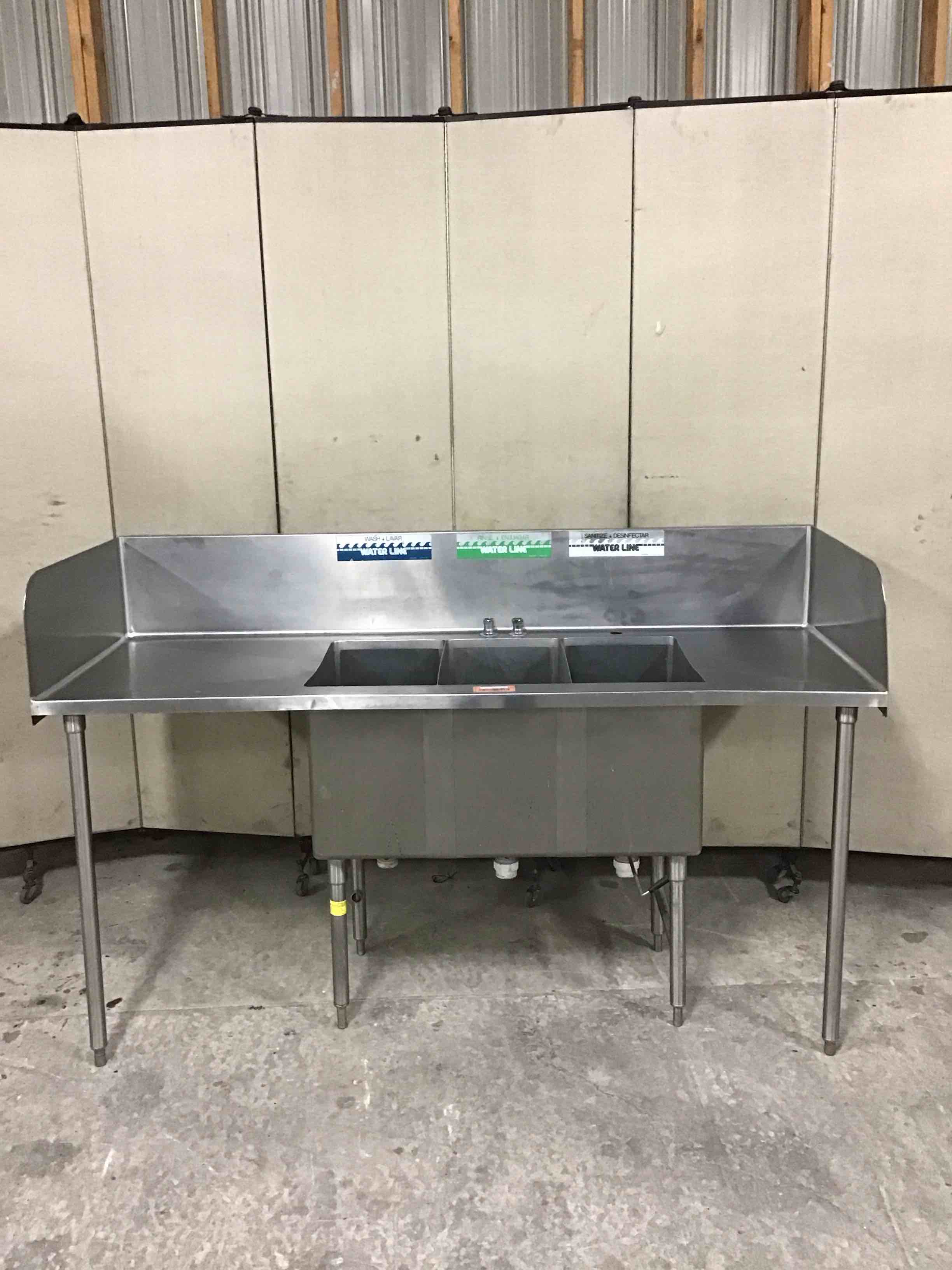 STAINLESS STEEL THREE COMPARTMENT SINK