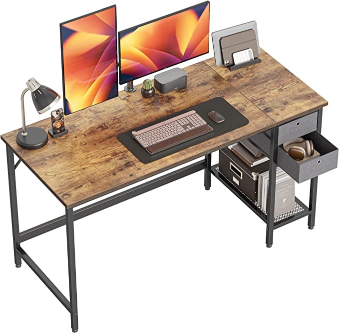 Cubiker Home Office Computer Desk with Drawers, 63 Inch Study Writing Table, Modern Simple Style PC Desk, Rustic Brown