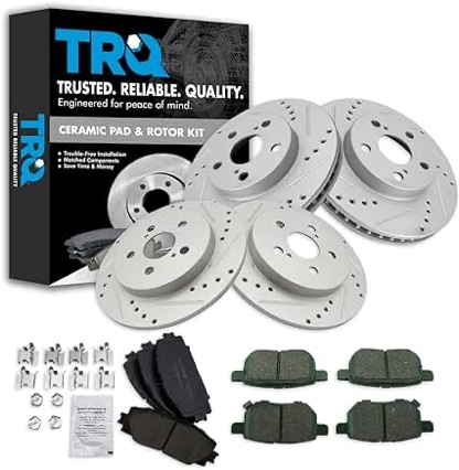 TRQ Front & Rear Posi Ceramic Brake Pad & Performance Rotor Kit Compatible with Toyota Lexus