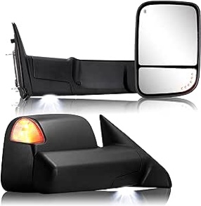 Towing Mirror for Dodge Ram - Replacement fit for 2009-2018 Dodge Ram 1500 2500 3500 Pickup Truck with Power Adjusted Glass Heated LED Turn Signal Light Puddle Lamp Temp Sensor Flip Up Pair Set RAM STYLE Texture
