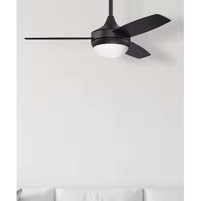 Harbor Breeze Beach Creek 44-in Matte Black Integrated LED Indoor Downrod or Flush Mount Ceiling Fan with Light and Remote (3-Blade)