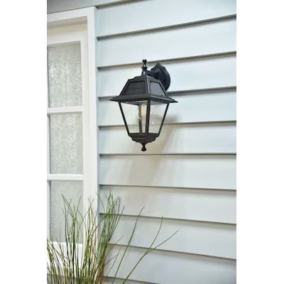 Harbor Breeze Solar Wall Lantern 1-Light 14.37-in Black Solar Outdoor Wall Light