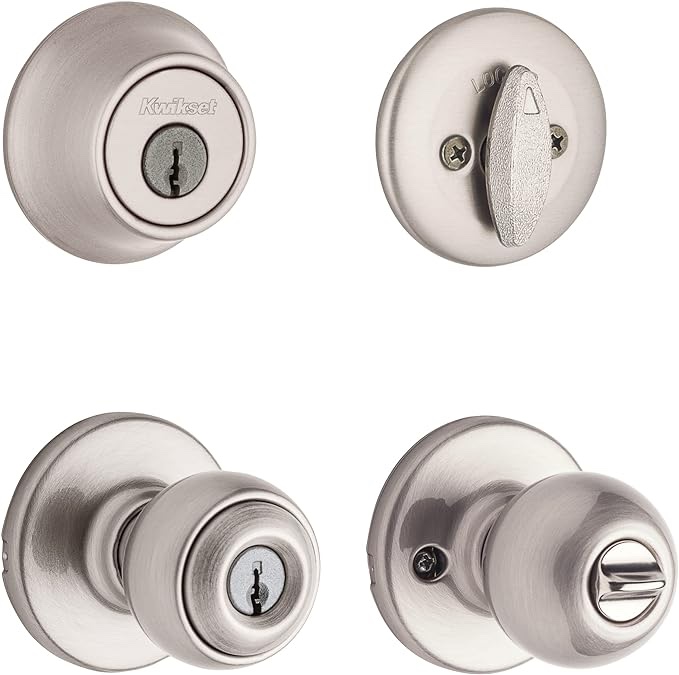 Kwikset 96900-420 Polo Entry Knob and Single Cylinder Deadbolt Combo Pack in Satin Nickel