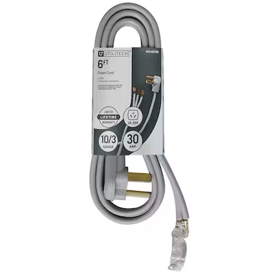 Utilitech 6-ft 3-Prong Gray Dryer Appliance Power Cord