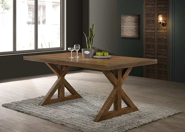 Enna Morden Farmhouse Wood Trestle Dining Table  Brushed Driftwood Finish