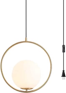 BOKT Modern Adjustable Ceiling Hanging Light with Plug in Cord On/Off Switch Mid-Century Globe Pendant Light Farmhouse Vintage Pendant Lamp for Living Room Bedroom