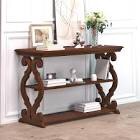 Tennozu Antique solidwood 48” Modern French Country Farmhouse Style Curved Leg Console Table Sofa Table with 3 Shelf for Entryway, Hallway, Living Room (Walnut)