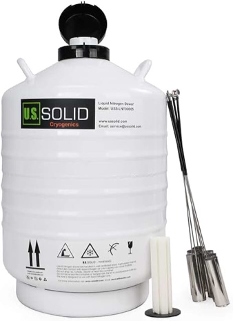 U.S. SOLID 30L Cryogenic Container Liquid Nitrogen LN2 Tank Dewar with Straps 6 Canisters