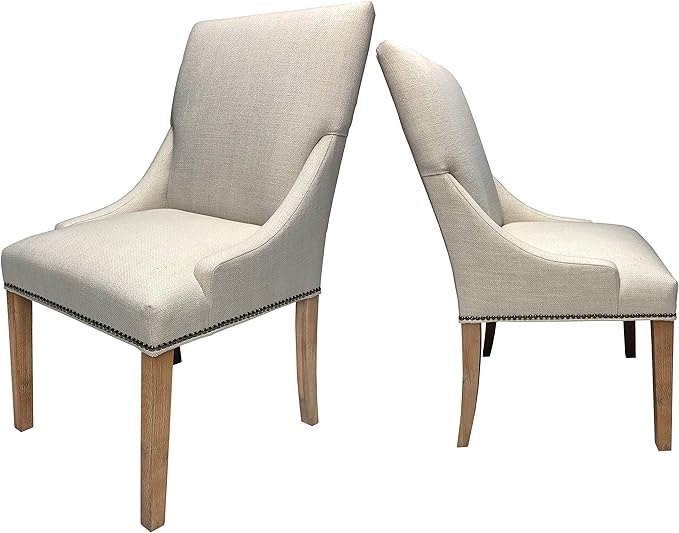 Marie Collection Modern Upholstered Dining Chair  Kitchen Furniture with Elegant Nailhead Accent, 27.5" D x 21" W x 40" H, Magnolia