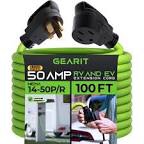 GearIT 50-Amp Extension Cord for RV and EV (100 Feet) 4-Prong 250-Volt, Tesla Model 3/S/X/Y, NEMA 14-50P to 14-50R 6/3, 8/1 STW AWG Gauge Outdoor Auto Power Cord 100 ft Green