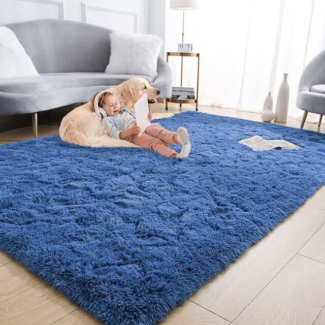 Rtizon Soft Shag Area Rug for Bedroom, 4x6 Feet Fluffy Rugs with Non-Slip Bottom for Living Room Bedside Dorm Nursery, Furry Shaggy Carpet for Indoor Kids Girls Home Decor Dark Navy