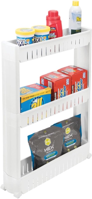 mDesign Slim Plastic Rolling Laundry Utility Cart Portable Storage Organizer Trolley