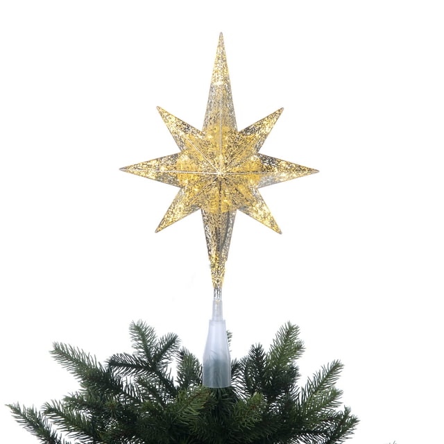 Holiday Time 14 Inch Warm White LED Gold Star Christmas Tree Topper